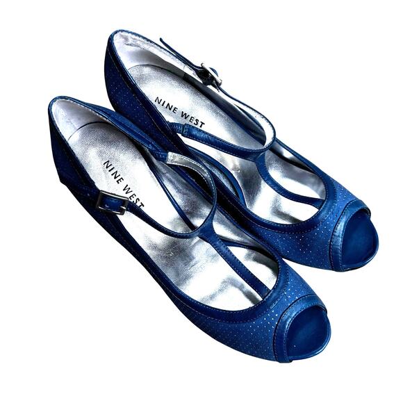 Nine West Eastbound high heels1/2” platform leather 4” heel perforated & patent - Picture 7 of 11